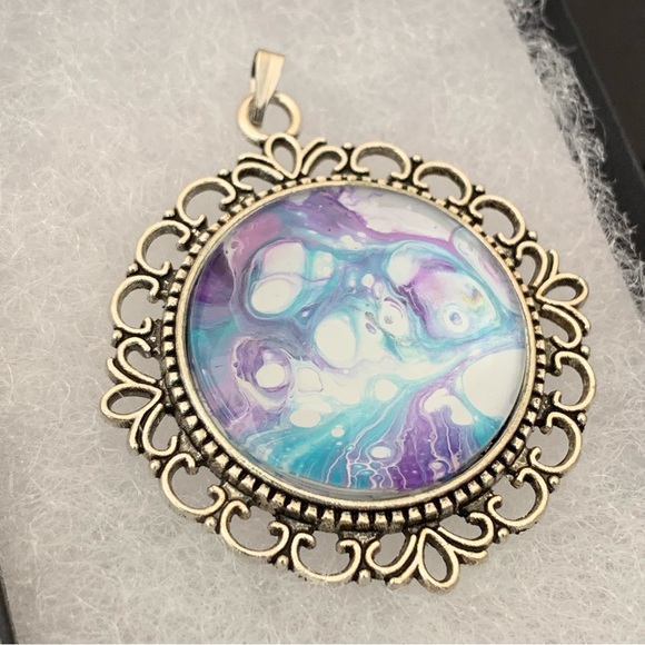 Handmade Fluid Art Necklace- Mermaid Pour - Picture 4 of 8